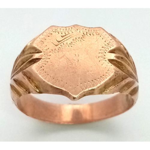 17 - A Vintage Possibly Antique 9K Rose Gold (tested) Signet Ring. Size V. 7.75g total weight. Note: this... 