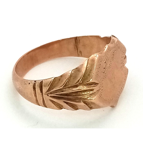 17 - A Vintage Possibly Antique 9K Rose Gold (tested) Signet Ring. Size V. 7.75g total weight. Note: this... 