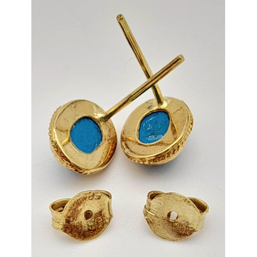 326 - 14K YELLOW GOLD TURQUISE SET STUD EARRINGS 1.6G