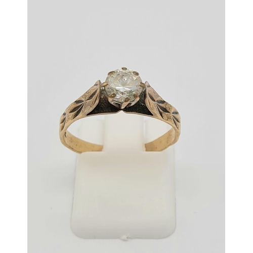 625 - A Vintage 9K Yellow Gold White Stone Ring. Size M. 1.88g total weight.