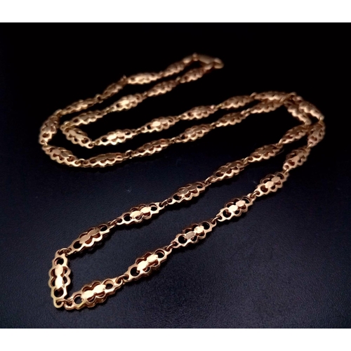 10 - A Vintage 9K Yellow Gold Intricate Link Necklace. 44cm. 7.1g