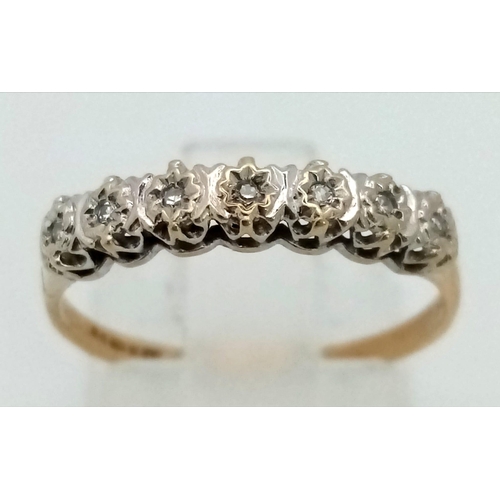 1008 - 9K YELLOW GOLD DIAMOND BAND RING. TOTAL WEIGHT 1.3G SIZE N