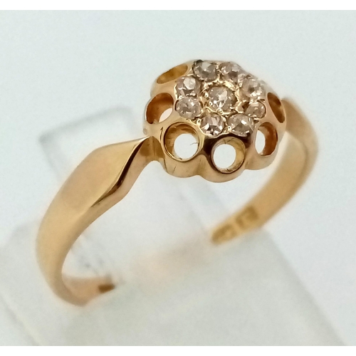 1084 - AN ANTIQUE 18K YELLOW GOLD, OLD CUT, DIAMOND CLUSTER RING. HALLMARKED BIRMINGHAM 1916. 2G TOTAL WEIG... 