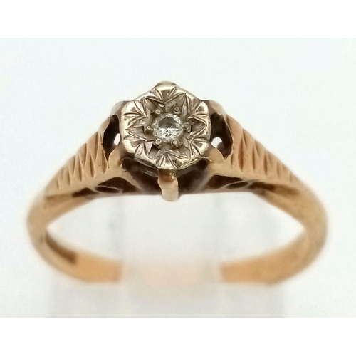 1103 - A 9K Yellow Gold Vintage White Stone Ring. Size M. 2.12g total weight.