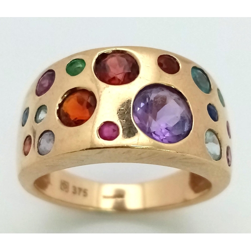 164 - A 9K Yellow Gold Multi-Gemstone Ring. Size P. 5.38g