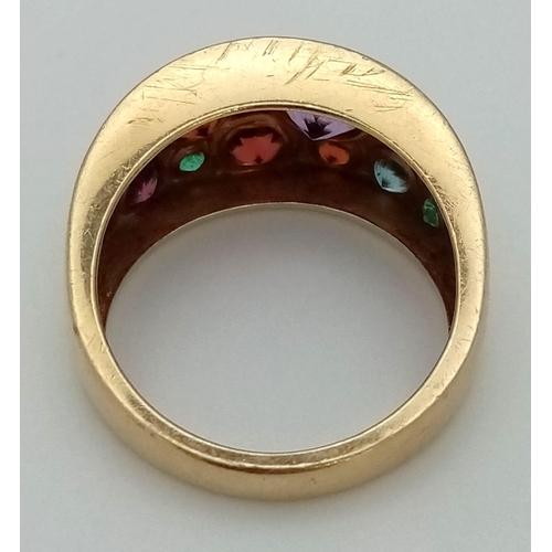 164 - A 9K Yellow Gold Multi-Gemstone Ring. Size P. 5.38g