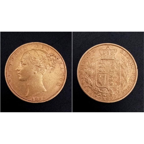 2 - An 1869 Queen Victoria 22K Full Gold Sovereign Coin. Bun head. Please see photos for conditions.