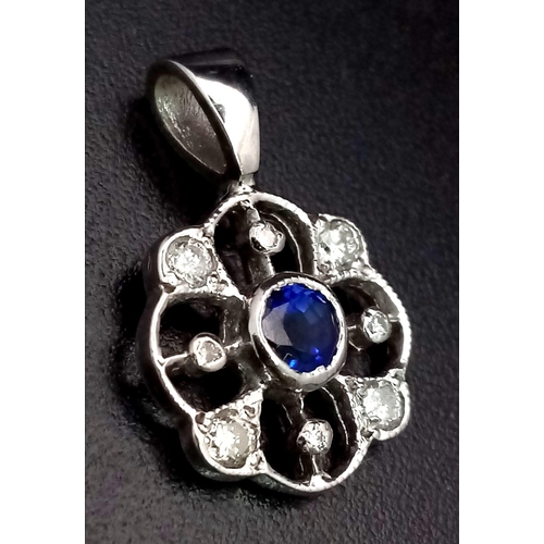 524 - 14K WHITE GOLD DIAMOND & SAPPHIRE PENDANT 1.4G