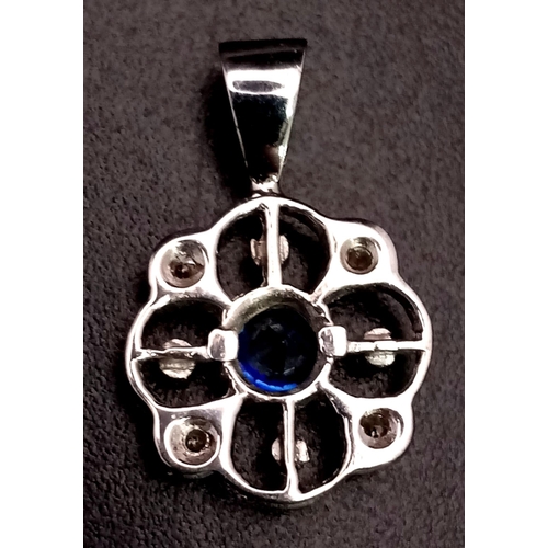 524 - 14K WHITE GOLD DIAMOND & SAPPHIRE PENDANT 1.4G