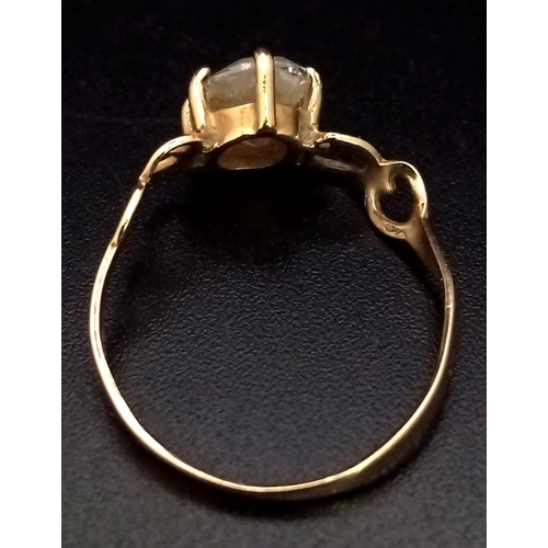 604 - A Vintage 9K Yellow Gold Heart CZ Ring. Size L 1/2. 1.36g total weight.