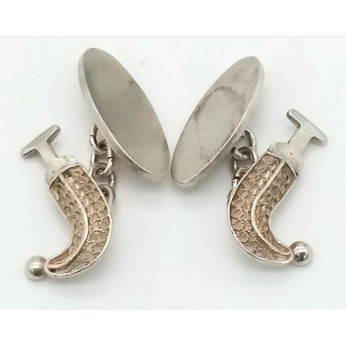 781 - A Vintage or Antique Pair of Silver Middle Eastern Jambiya Dagger Cufflinks 2.2cm Long, weight 8.77 ... 