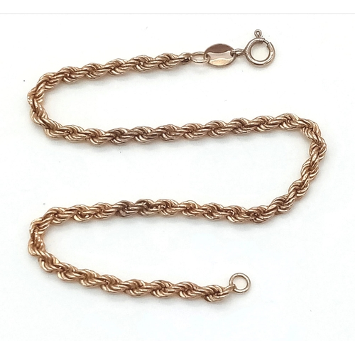 830 - 9k yellow gold rope bracelet, Total Weight 1.4g, 18cm length