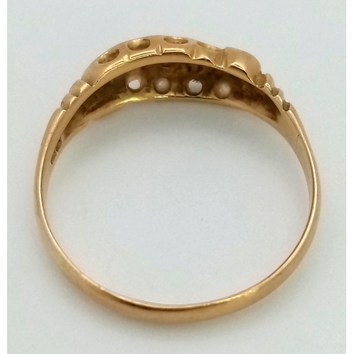 924 - AN ANTIQUE 18K YELLOW GOLD, DIAMOND, 5 STONE, OLD CUT RING. HALLMARKED BIRMINGHAM 1911. 2.4G TOTAL W... 