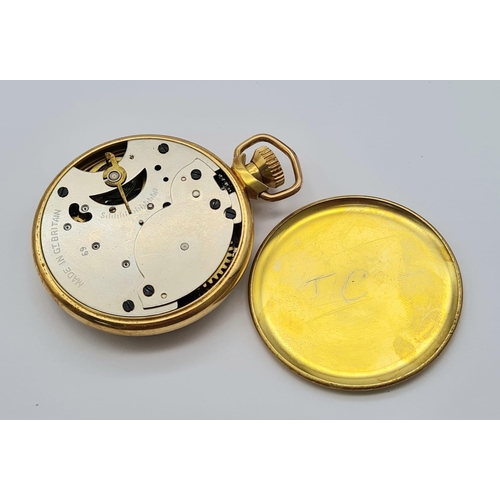 969 - A Vintage Ingersoll Gold Plated Pocket watch. Top winder. White dial with sub dial. In good conditio... 