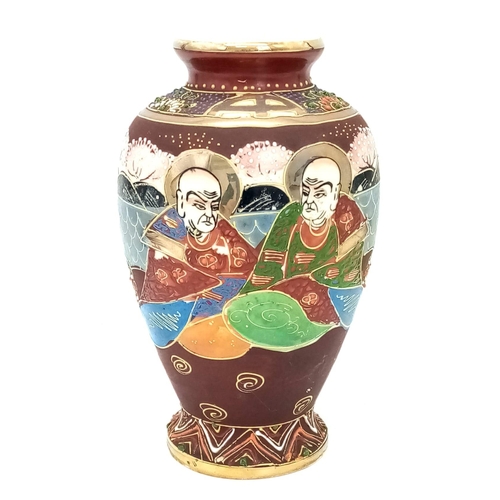 1568 - A Japanese Hand-Painted Satsuma Ceramic Vase. Possible Princess Kaguya folklore decoration. 16cm tal... 