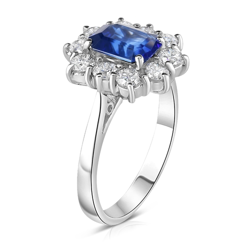 225 - 18k white gold Sapphire and Diamond ring, 1.58ct emerald cut Sapphire centre stone, and 0.80ct diamo... 