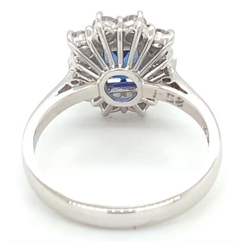 225 - 18k white gold Sapphire and Diamond ring, 1.58ct emerald cut Sapphire centre stone, and 0.80ct diamo... 