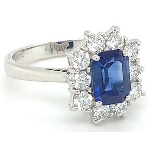 225 - 18k white gold Sapphire and Diamond ring, 1.58ct emerald cut Sapphire centre stone, and 0.80ct diamo... 