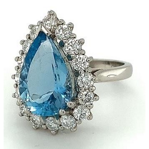 359 - Platinum Aquamarine and Diamond Ring, 4.10ct pear shaped aquamarine centre stone, and 1.07ct diamond... 