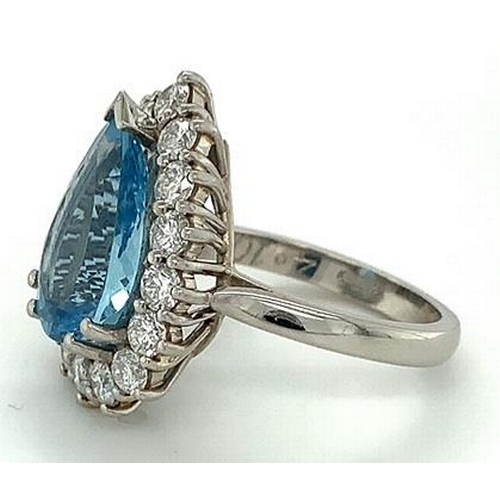 359 - Platinum Aquamarine and Diamond Ring, 4.10ct pear shaped aquamarine centre stone, and 1.07ct diamond... 