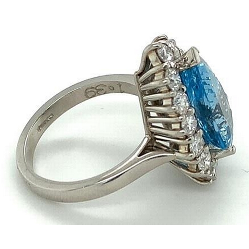 359 - Platinum Aquamarine and Diamond Ring, 4.10ct pear shaped aquamarine centre stone, and 1.07ct diamond... 