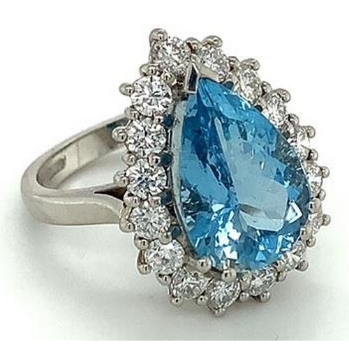 359 - Platinum Aquamarine and Diamond Ring, 4.10ct pear shaped aquamarine centre stone, and 1.07ct diamond... 