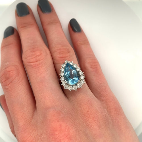 359 - Platinum Aquamarine and Diamond Ring, 4.10ct pear shaped aquamarine centre stone, and 1.07ct diamond... 