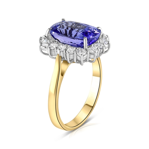 380 - 18k yellow gold Tanzanite and Diamond ring, 4.15ct cushion cut Tanzanite centre stone, and 0.63ct di... 