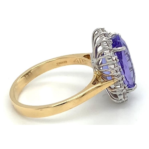 380 - 18k yellow gold Tanzanite and Diamond ring, 4.15ct cushion cut Tanzanite centre stone, and 0.63ct di... 