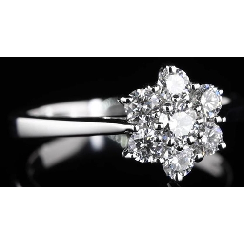 561 - 18k white gold Diamond cluster ring, 1.52ct diamonds floral design, size N, brand new condition
ref ... 