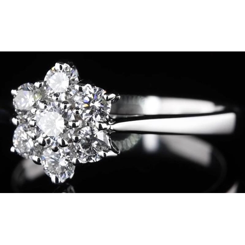 561 - 18k white gold Diamond cluster ring, 1.52ct diamonds floral design, size N, brand new condition
ref ... 