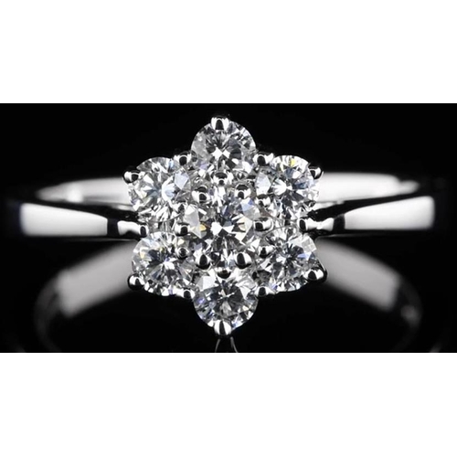 561 - 18k white gold Diamond cluster ring, 1.52ct diamonds floral design, size N, brand new condition
ref ... 