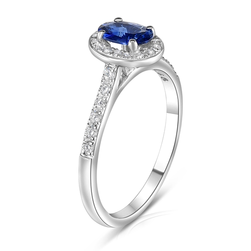 575 - Platinum Sapphire and Diamond halo ring, 1.12ct oval sapphire centre, 0.68ct diamonds halo, size M, ... 