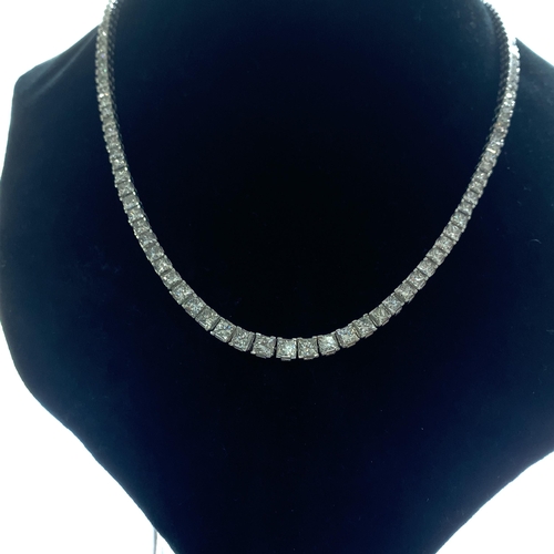 58 - A spectacular 15.72ct princess cut diamond necklace in 18k white gold, 44cm length, brand new condit... 