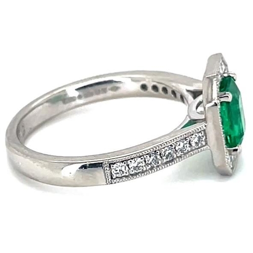 681 - Platinum Emerald and Diamond ring, 1ct square  green emerald centre stone, 0.31ct diamonds surroundi... 