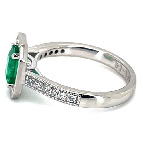 681 - Platinum Emerald and Diamond ring, 1ct square  green emerald centre stone, 0.31ct diamonds surroundi... 