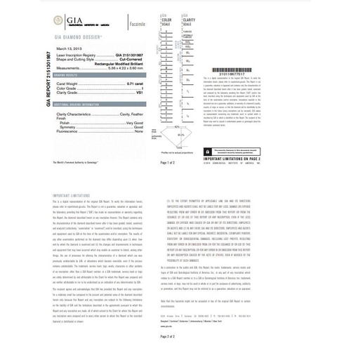 708 - 0.71ct radiant diamond loose stone, colour I clarity VS1 with GIA certificate no 2151301987