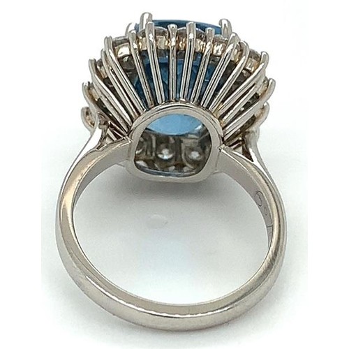 72 - Platinum Aquamarine and Diamond ring, 6.76ct cushion cut Aquamarine centre stone, and 1.16ct diamond... 