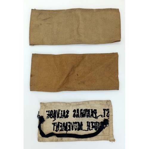 1203 - Three Original British WW2 Arm Bands. LDV, Home Guard and St.Pancras Salvage Youth Movement.