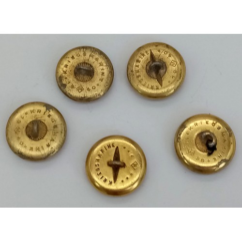 1185 - Five Original German WW2 Era Navy Kriegsmarine Uniform  Buttons. All stamped at back. Gilded metal -... 