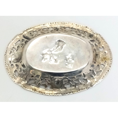 1159 - A Beautiful Vintage Silver Repousse Miniature tray. Pierced and cherubic decoration. Hallmarks for B... 