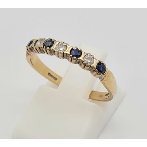 875 - 9K YELLOW GOLD DIAMOND & SAPPHIRE DIAMOND BAND RING. TOTAL WEIGHT 1.77G SIZE N