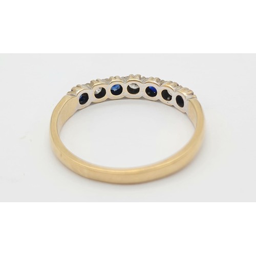 875 - 9K YELLOW GOLD DIAMOND & SAPPHIRE DIAMOND BAND RING. TOTAL WEIGHT 1.77G SIZE N