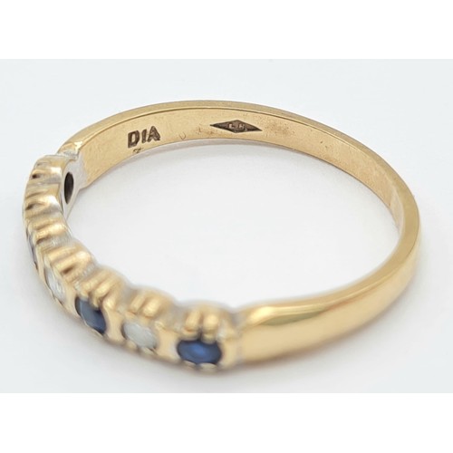 875 - 9K YELLOW GOLD DIAMOND & SAPPHIRE DIAMOND BAND RING. TOTAL WEIGHT 1.77G SIZE N