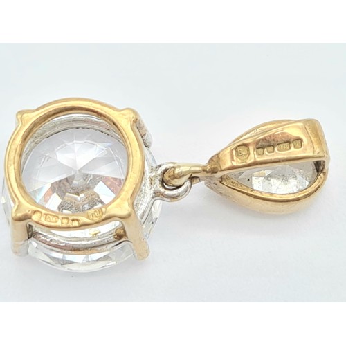 1013 - 9k yellow gold cubic zirconia double drop pendant, Total Weight 3.6g . 5.75ct Cubic Zirconia