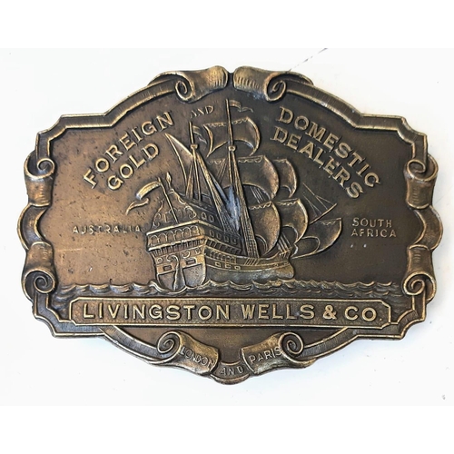 867 - A US Brass Belt Buckle Marked Tiffany on Obverse and Foreign Domestic Gold Dealers 0n Front (Reserve