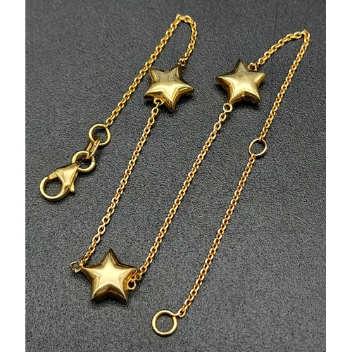 816 - 9k yellow gold 20cm long triple star bracelet set with cubic zirconia. Total Weight 1.4g