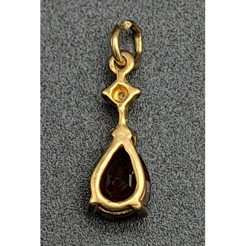 999 - 9k yellow gold pearl pendant (0.7cm pearl) and 9k yellow gold garnet & cubic zirconia pendant (garne... 