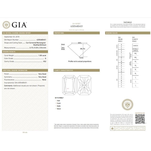 1360 - 1ct radiant diamond loose stone, colour G clarity VS2 with GIA certificate no 6305480451