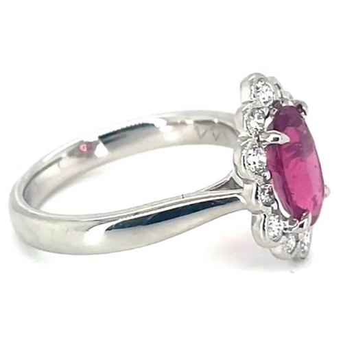 239 - Platinum Tourmaline and Diamond ring, 1.44ct oval pink tourmaline centre stone,  0.50ct diamonds sur... 